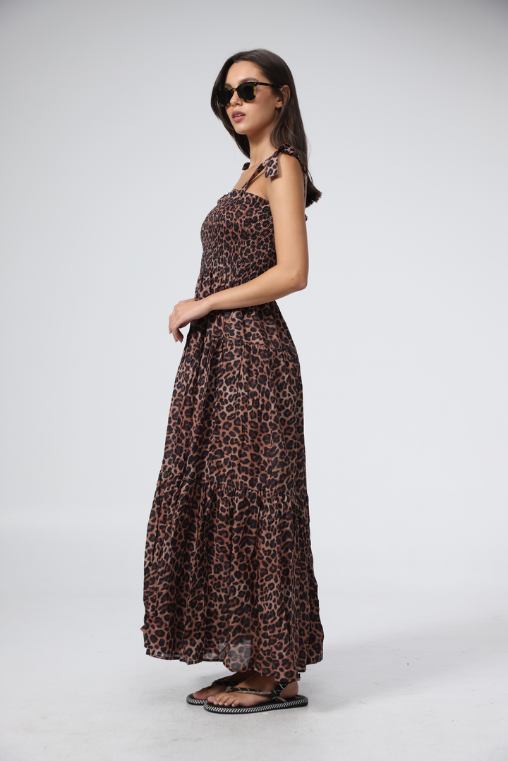 שמלה ארוכה מנומרת Bell Leopard Dress