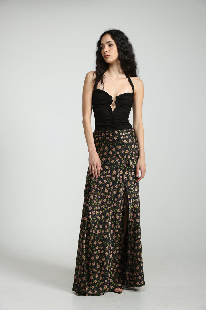 Floral Satin Maxi Skirt