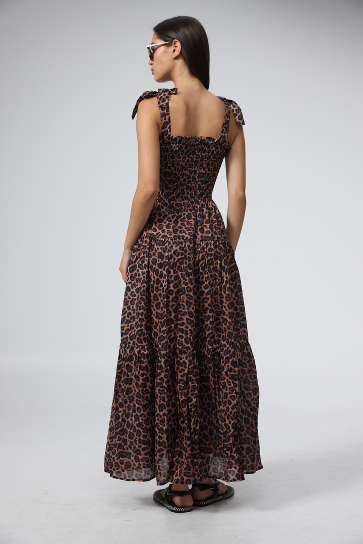 שמלה מנומרת עם כתפיות Bell Leopard Dress