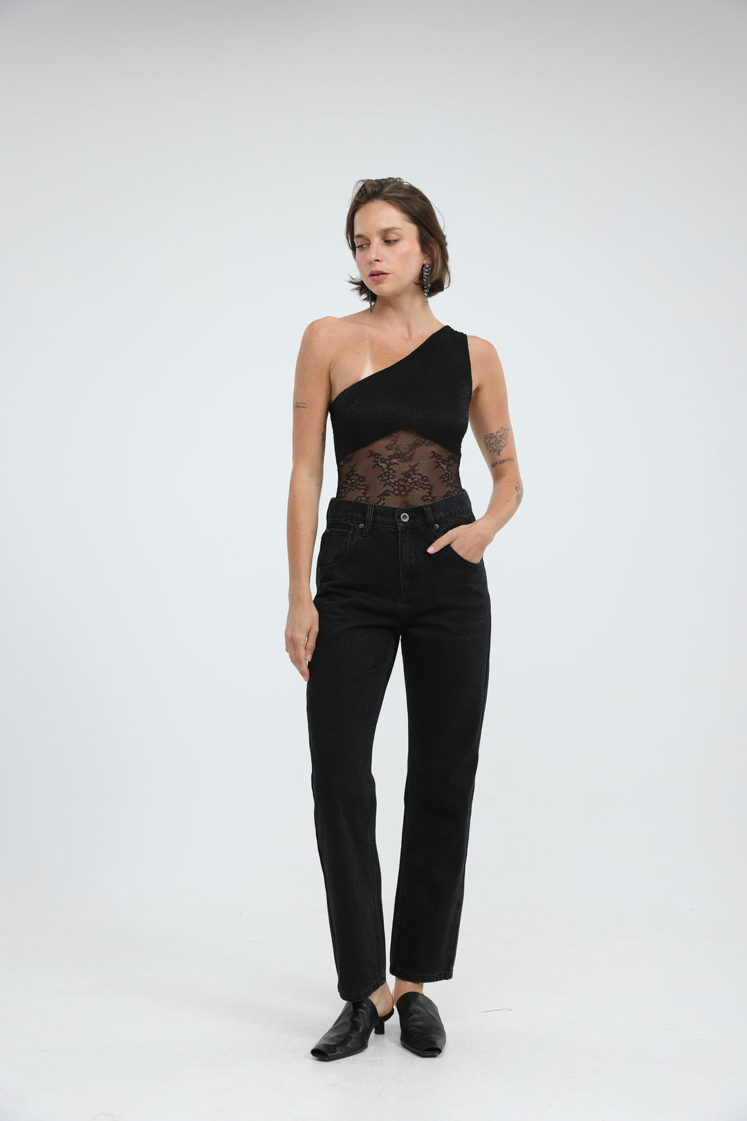 Muse Black One Shoulder Bodysuit