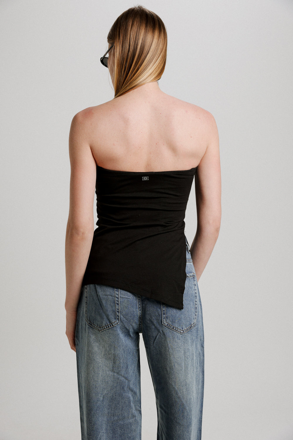 Asymmetrical Black Strapless Top