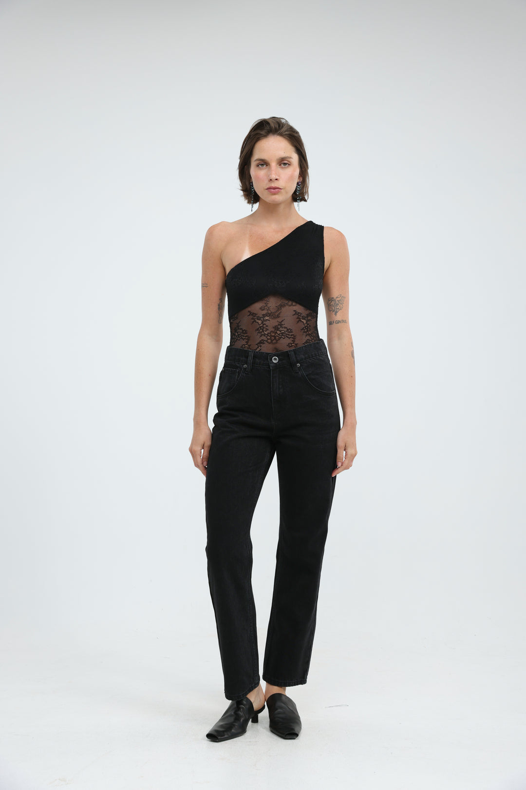 Muse Black One Shoulder Bodysuit