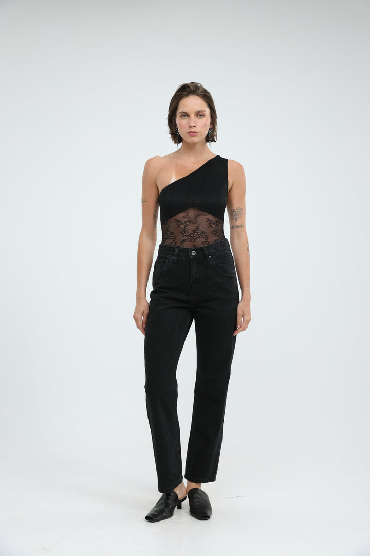 Muse Black One Shoulder Bodysuit