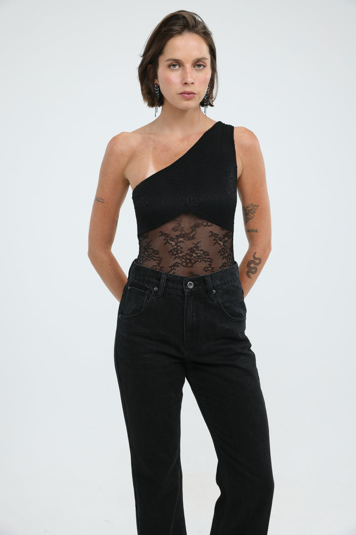 Muse Black One Shoulder Bodysuit