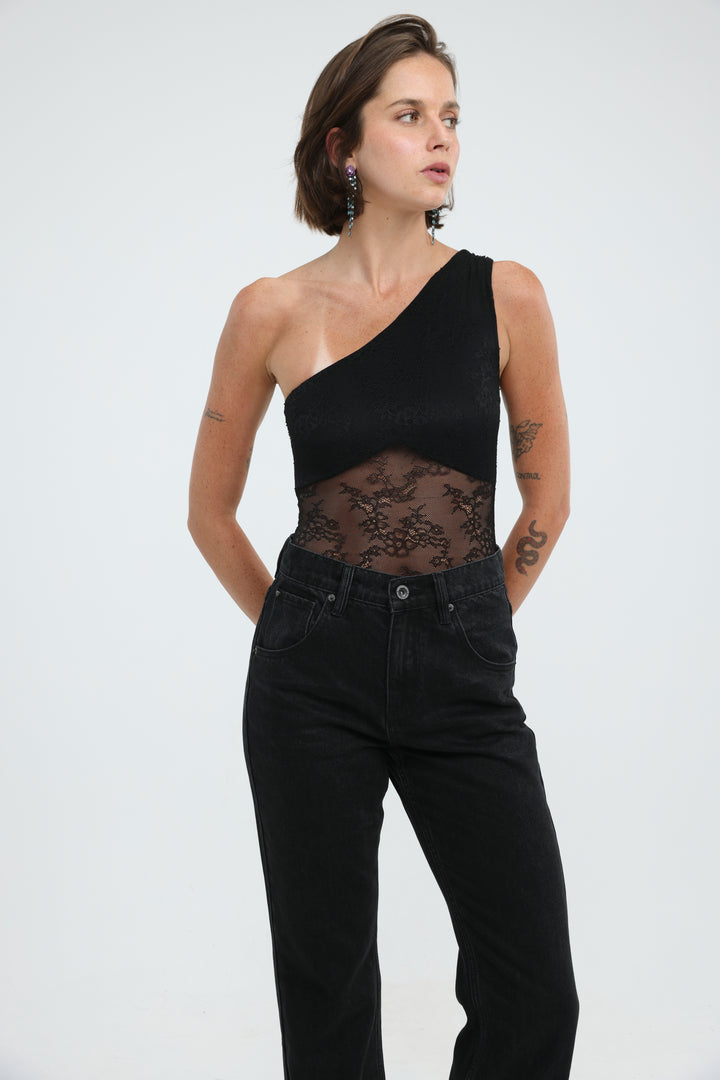 Muse Black One Shoulder Bodysuit