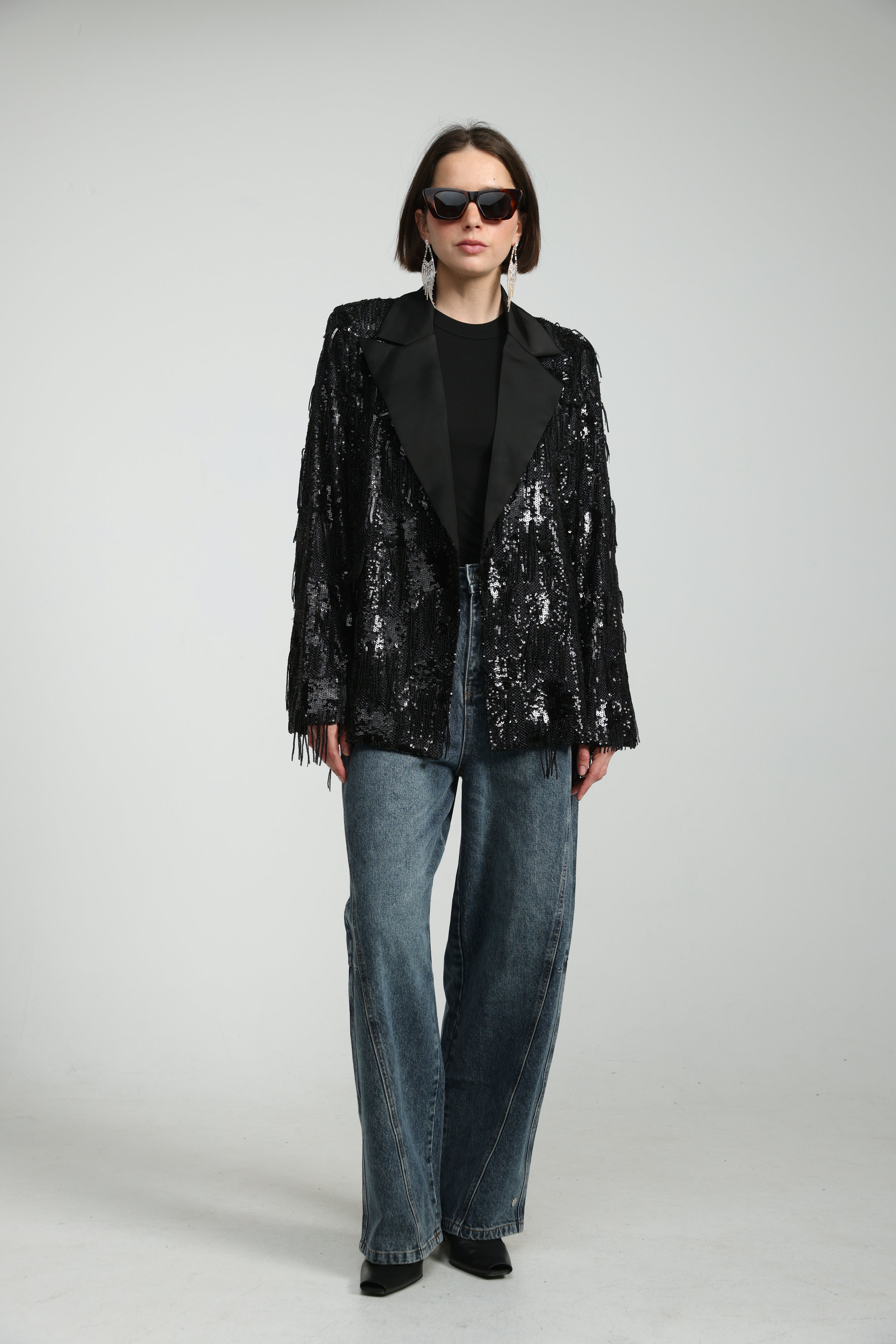 Sequin Fringe Black Blazer – SEESTARZ