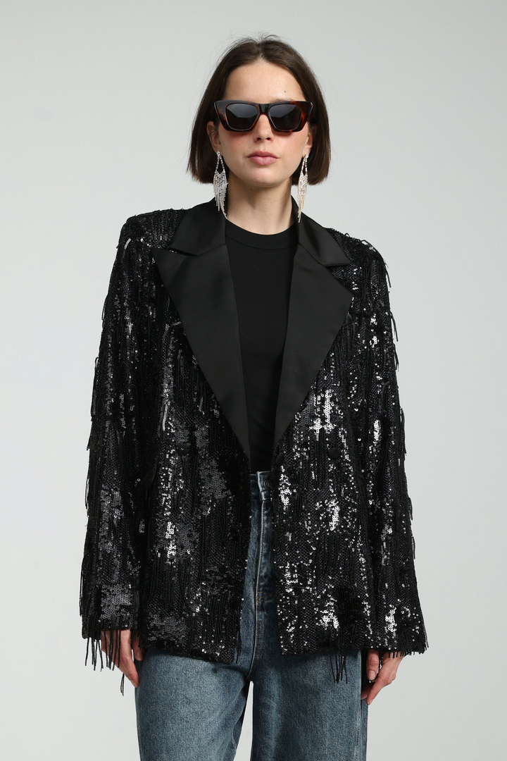 Sequin Fringe Black Blazer