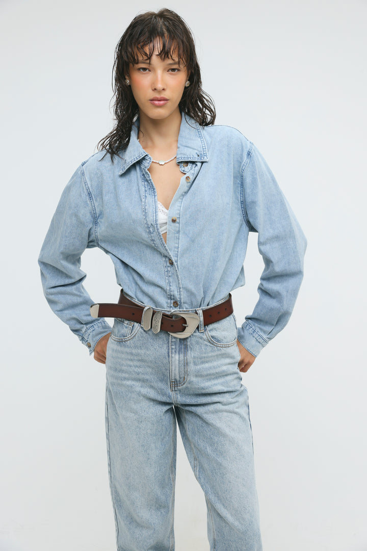 Leo Light Blue Denim Buttoned Shirt