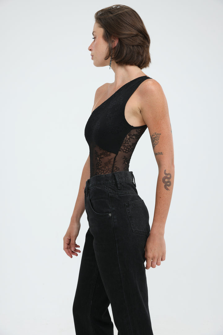 Muse Black One Shoulder Bodysuit