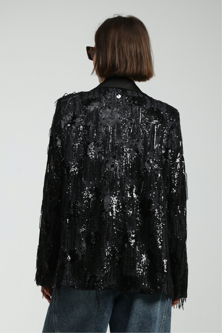 Sequin Fringe Black Blazer