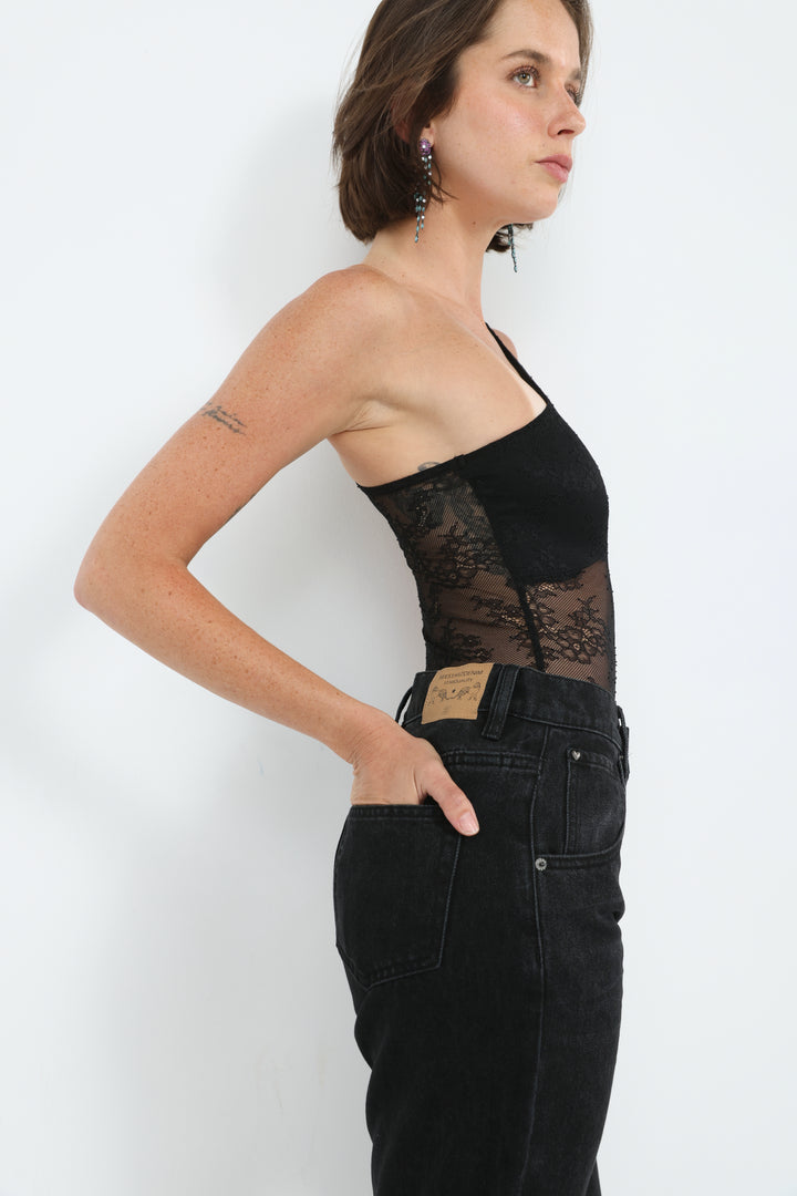 Muse Black One Shoulder Bodysuit