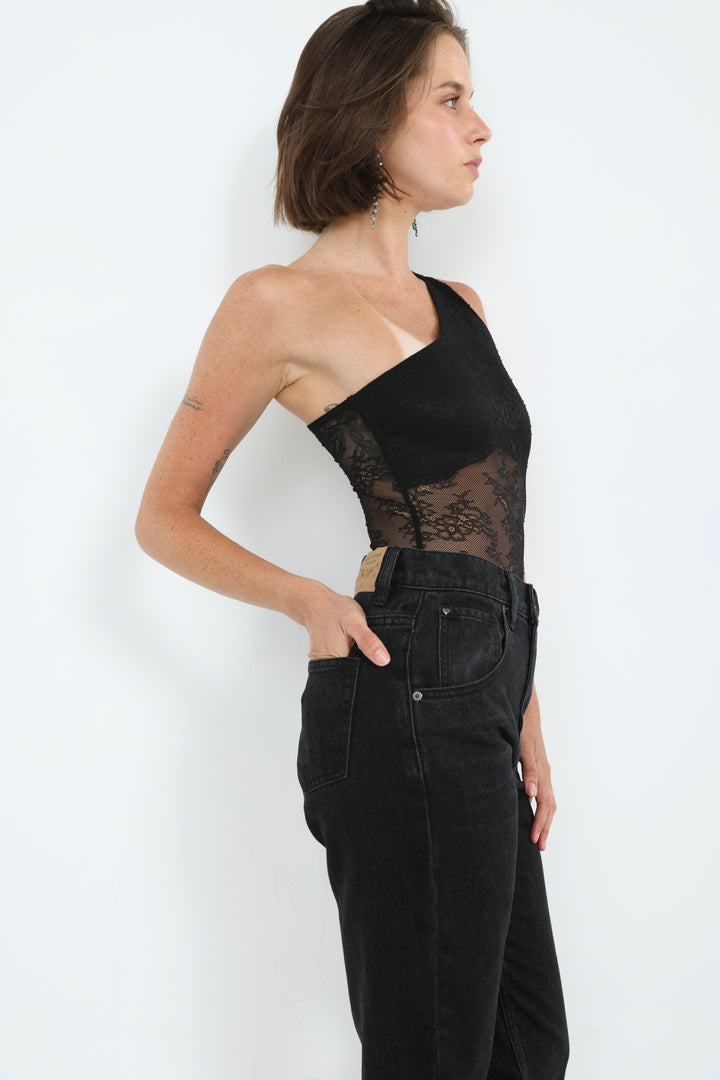 Muse Black One Shoulder Bodysuit
