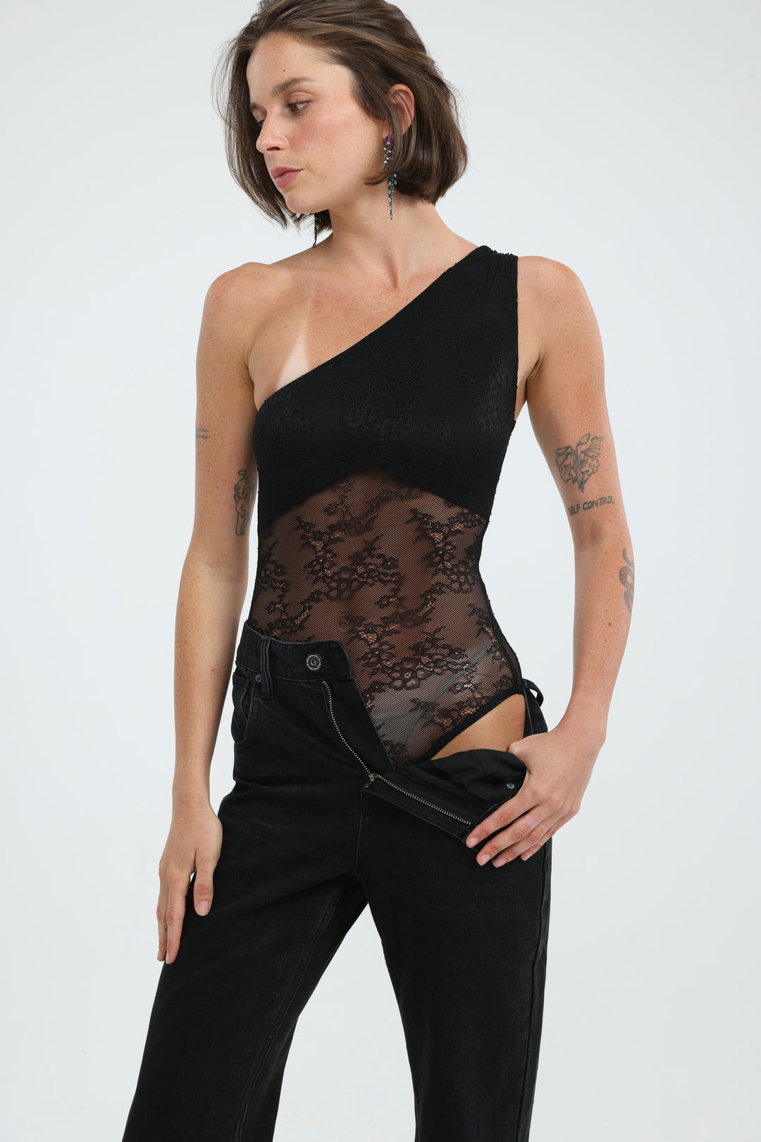 Muse Black One Shoulder Bodysuit