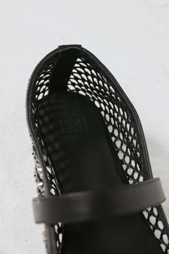 Black Studded Mesh Ballerina Flats