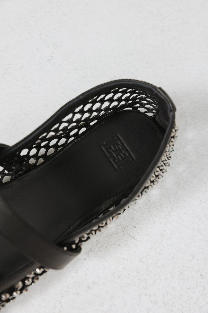 Black Studded Mesh Ballerina Flats