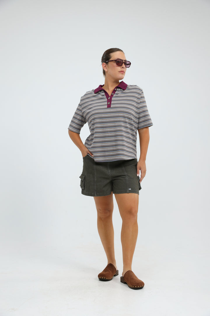 Forward Purple Striped Padded Polo