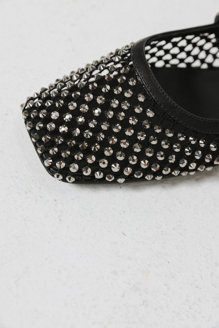 Black Studded Mesh Ballerina Flats