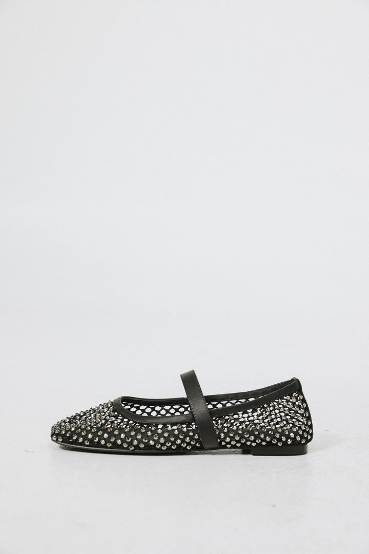 Black Studded Mesh Ballerina Flats