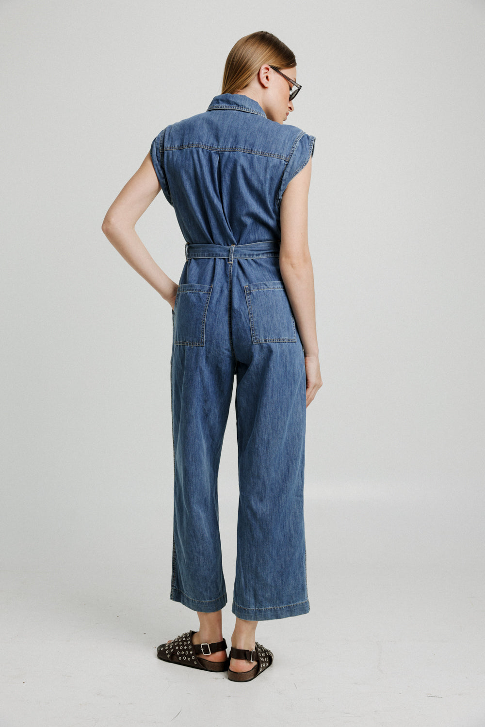 Wide Leg Blue Denim Jumpsuit