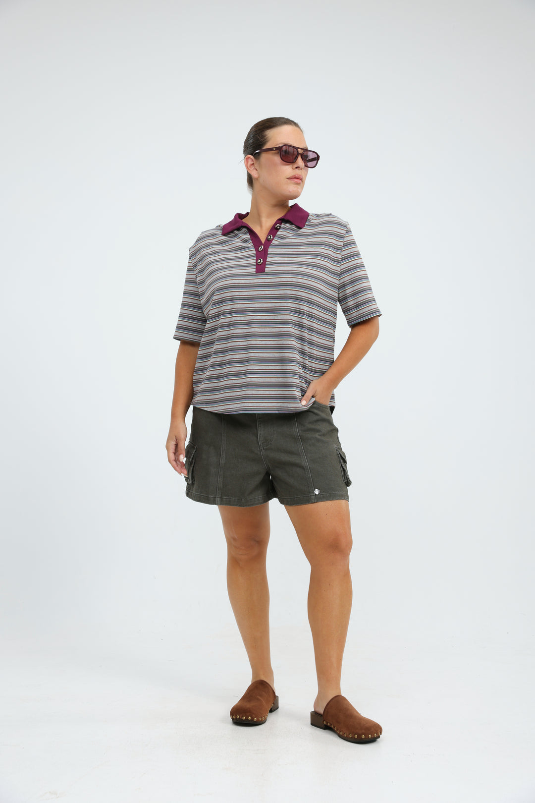 Forward Purple Striped Padded Polo