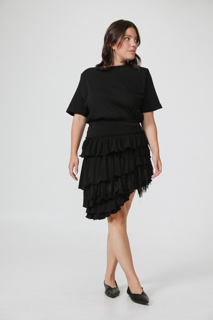 Asymmetric Black Mini Skirt