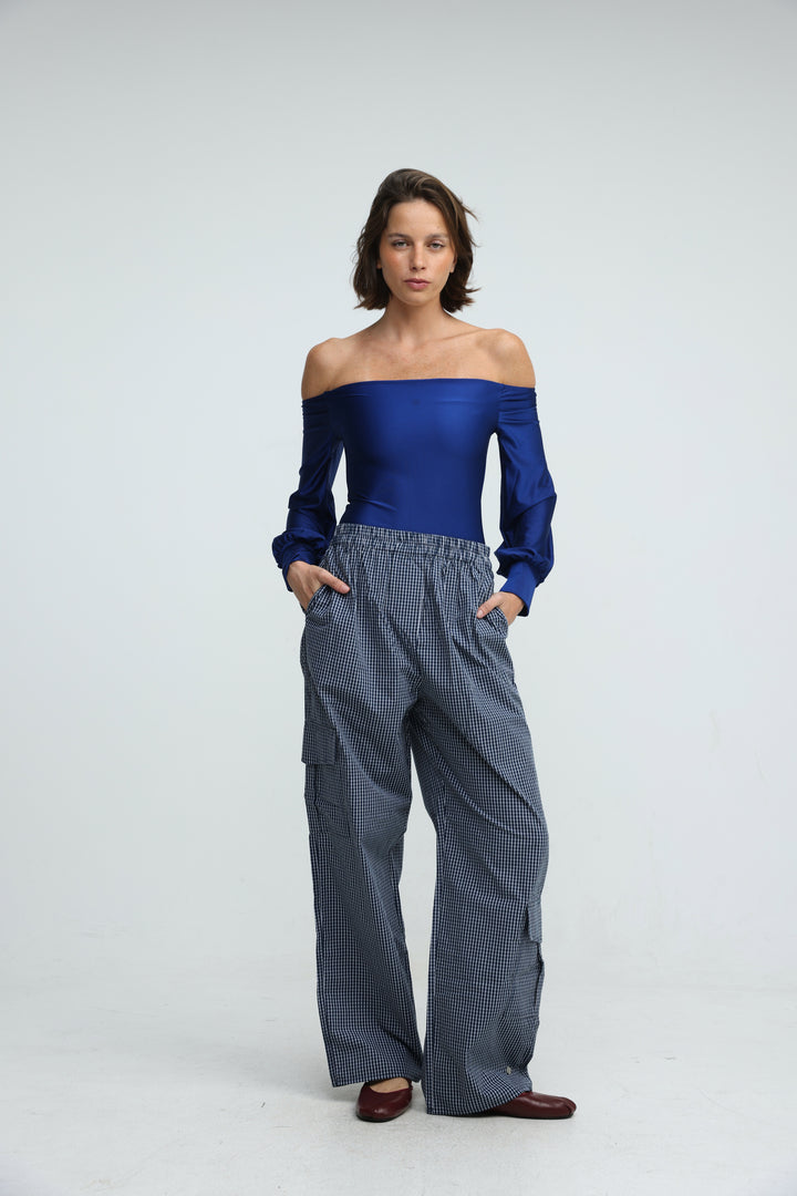 Checked Cargo Navy Bottoms