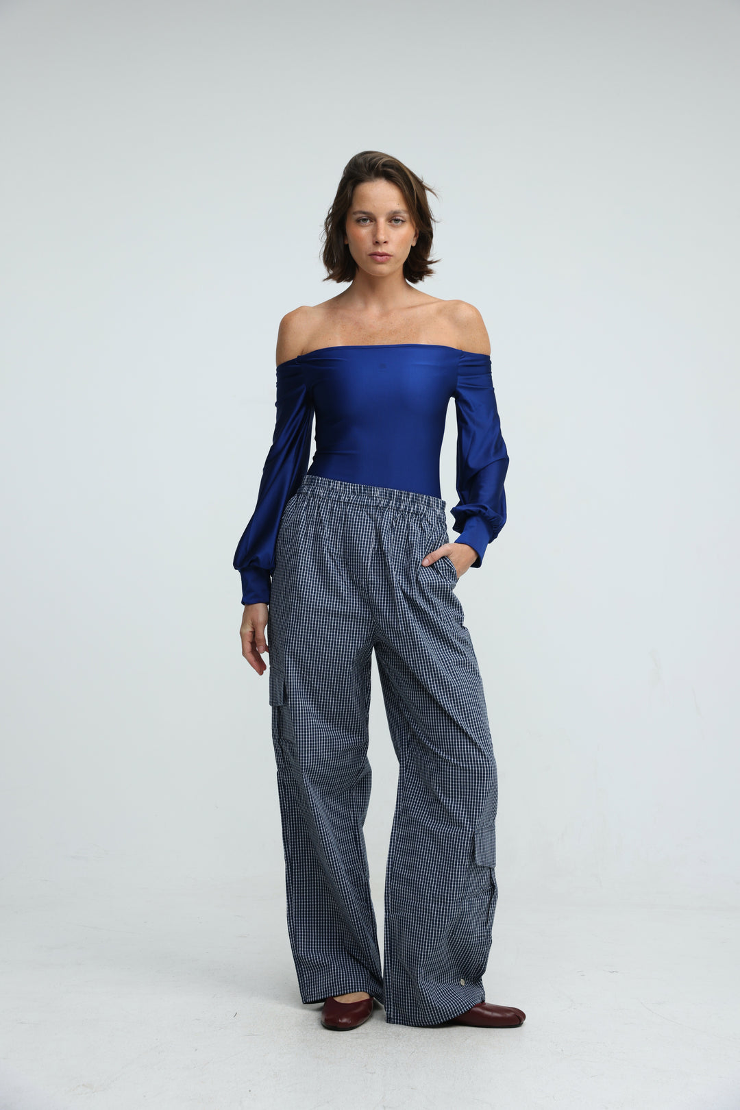 Checked Cargo Navy Bottoms