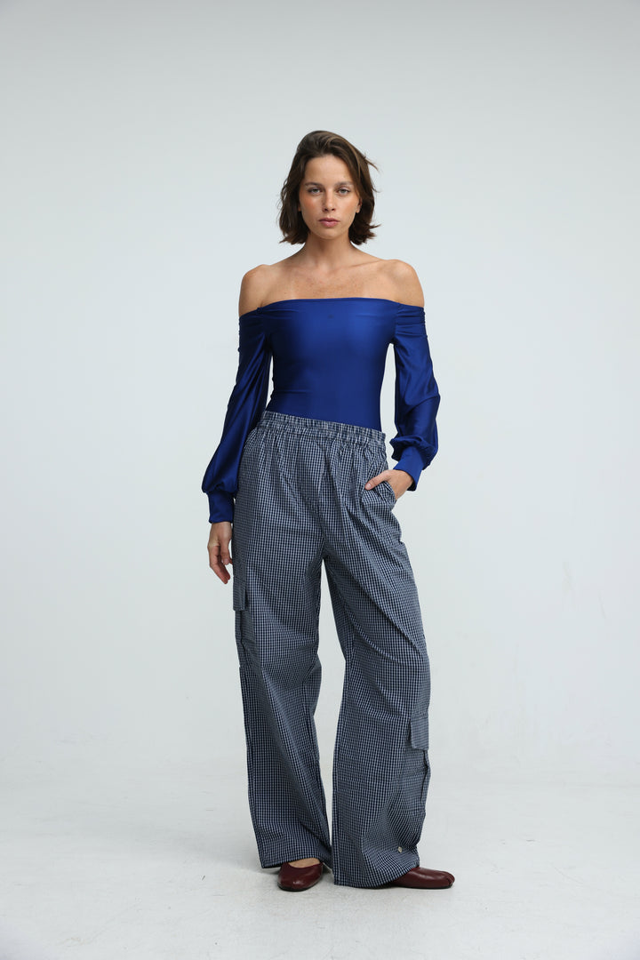 Checked Cargo Navy Bottoms