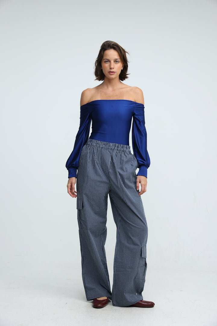 Checked Cargo Navy Bottoms