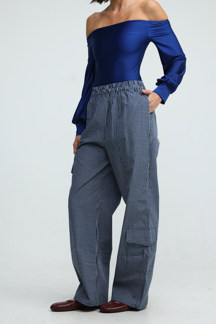 Checked Cargo Navy Bottoms