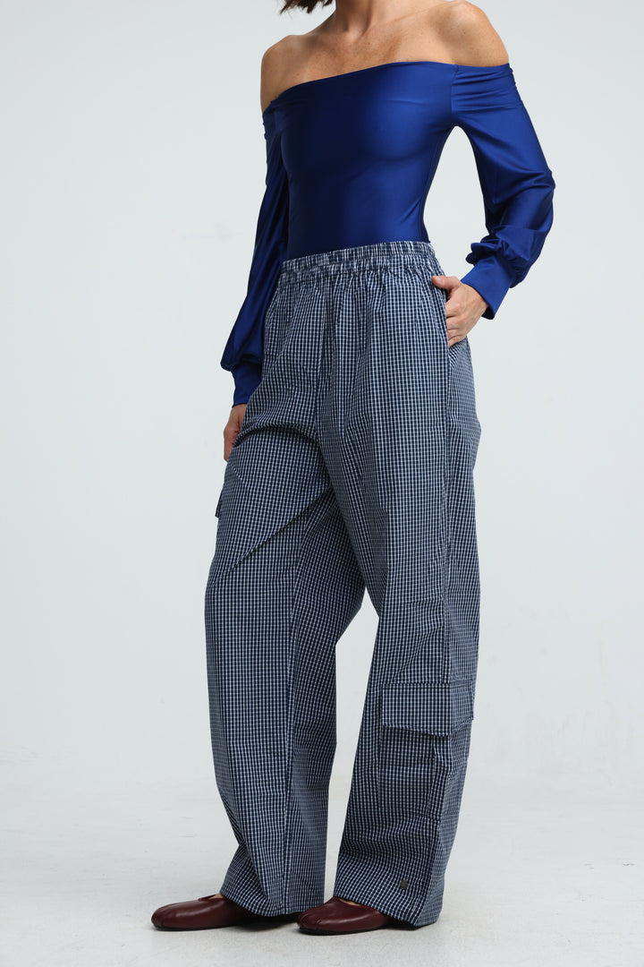 Checked Cargo Navy Bottoms