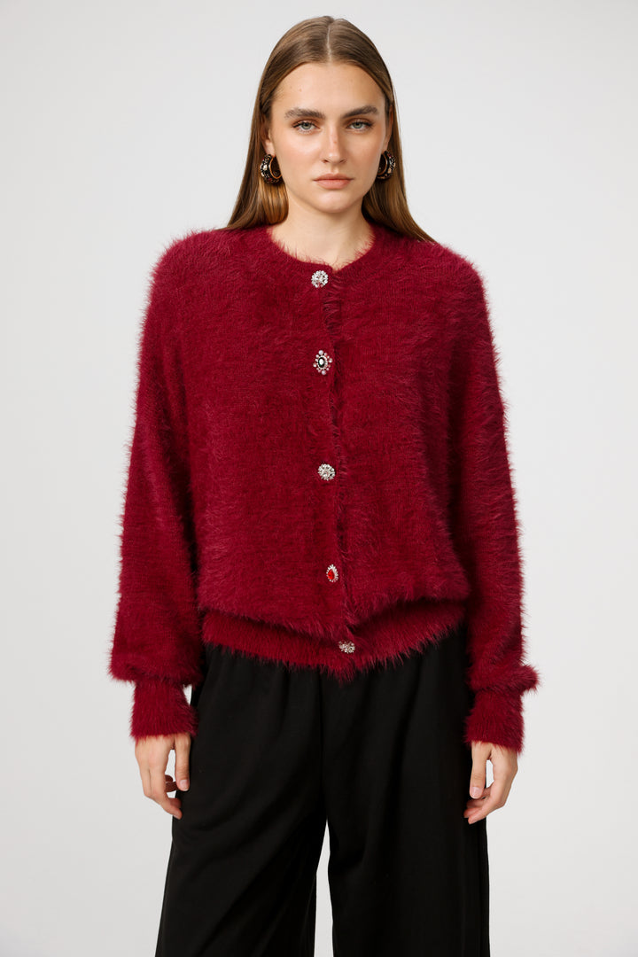 Fuzzy Wine Cardigan קרדיגן סריג אדום