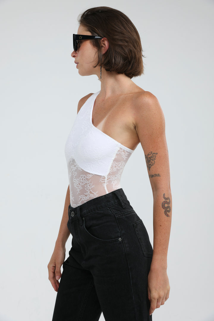 Muse White One Shoulder Bodysuit