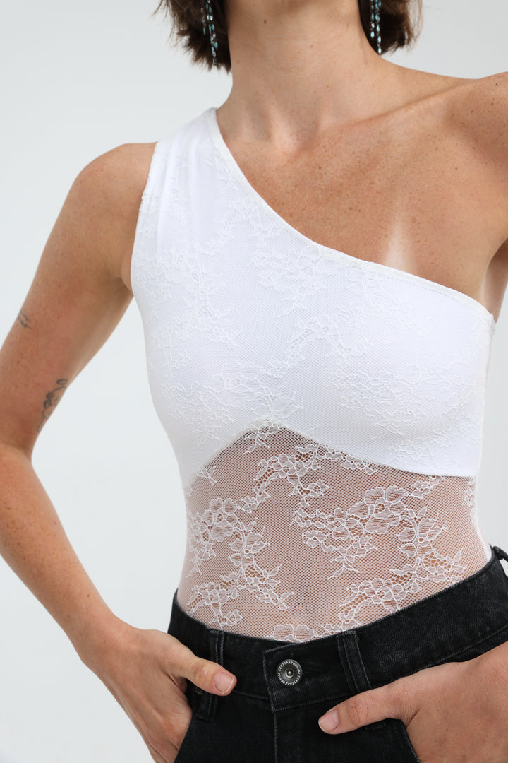 Muse White One Shoulder Bodysuit