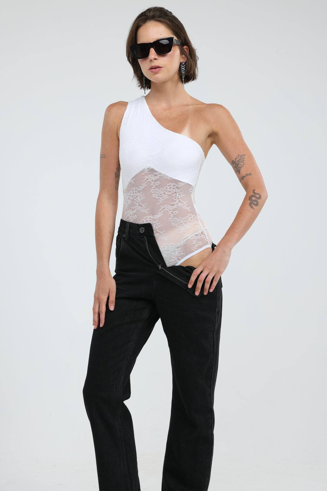 Muse White One Shoulder Bodysuit