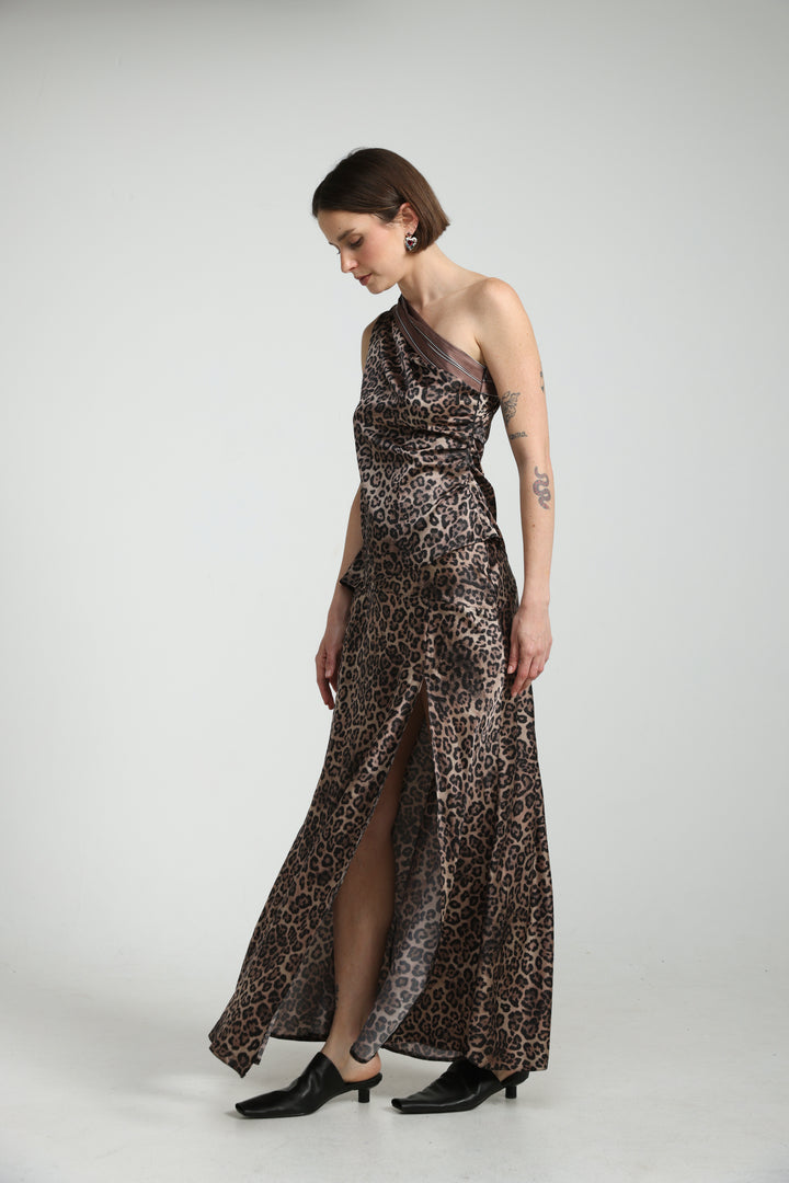 Leopard Satin Maxi Skirt