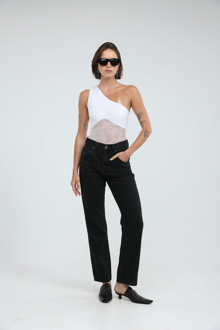 Muse White One Shoulder Bodysuit