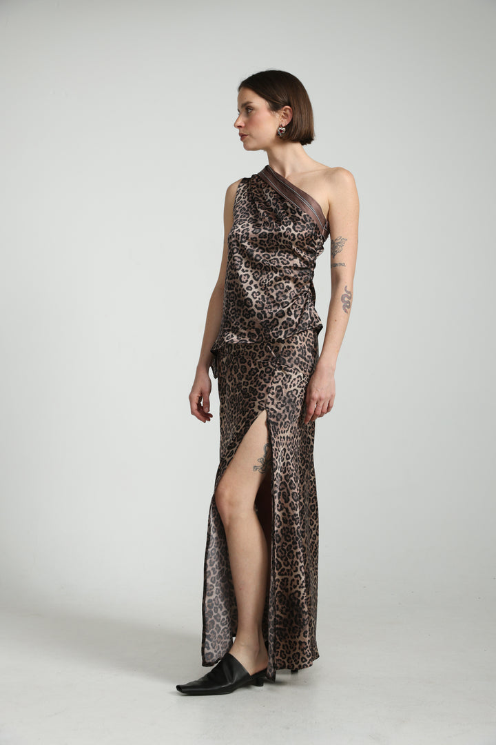 Leopard Satin Maxi Skirt חצאית סאטן מקסי מנומרת