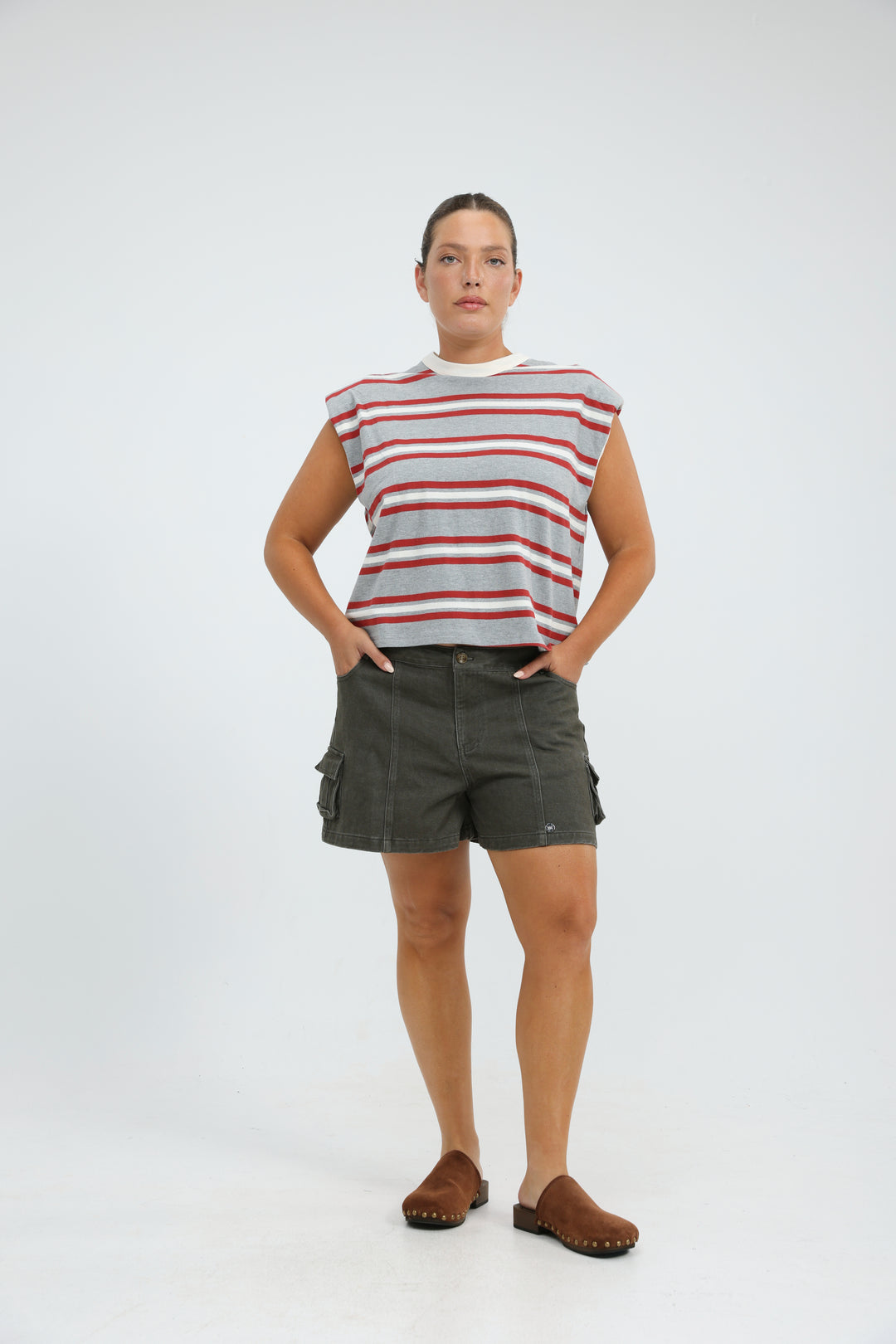 July Orange Striped Padded Tank