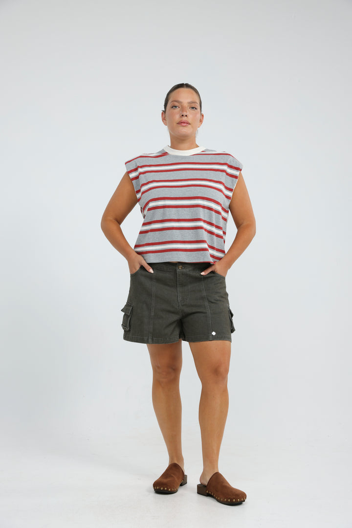 July Orange Striped Padded Tank