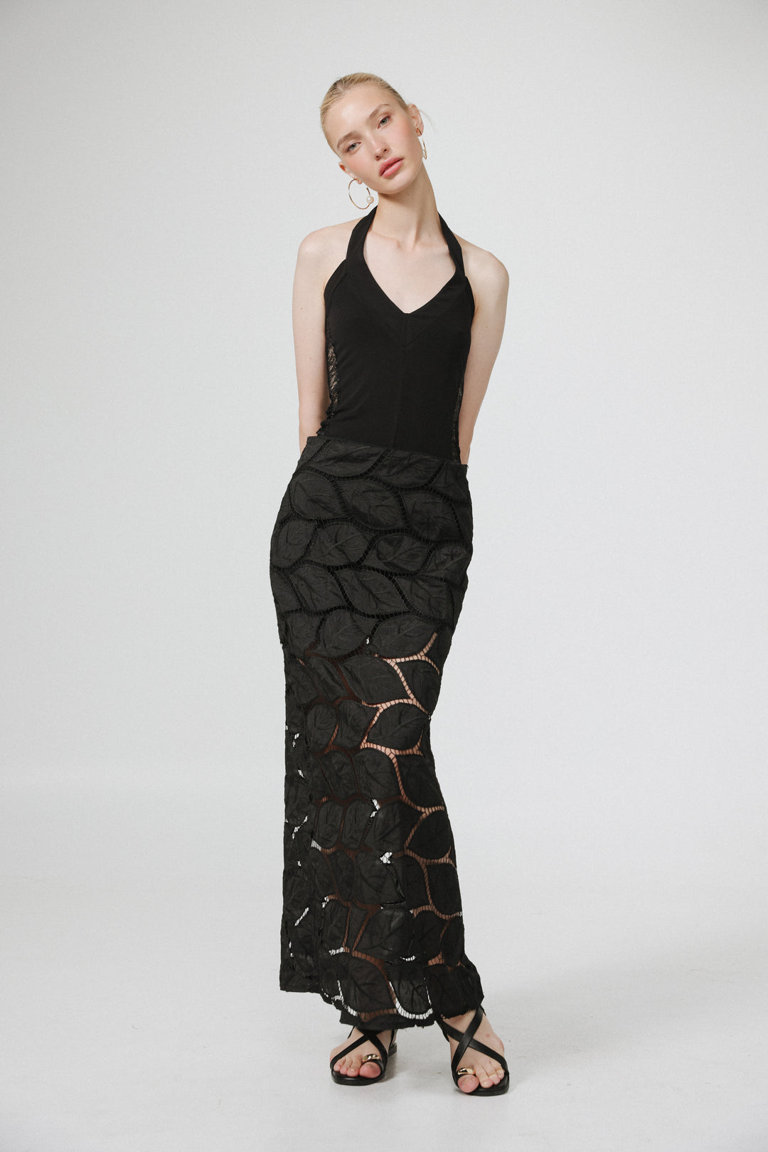 Leaves Black Maxi Skirt