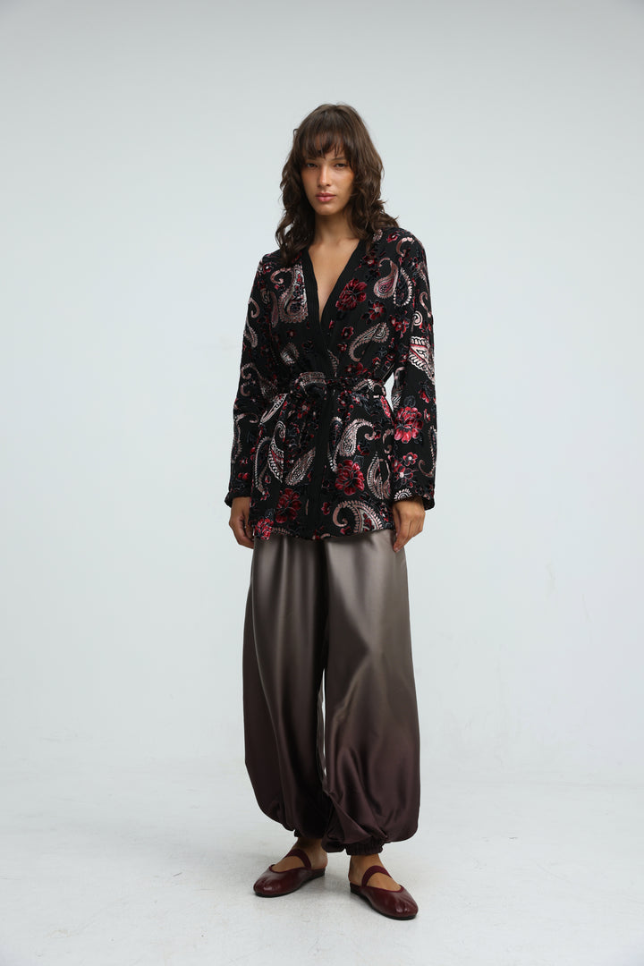 Incense Black Floral Kimono