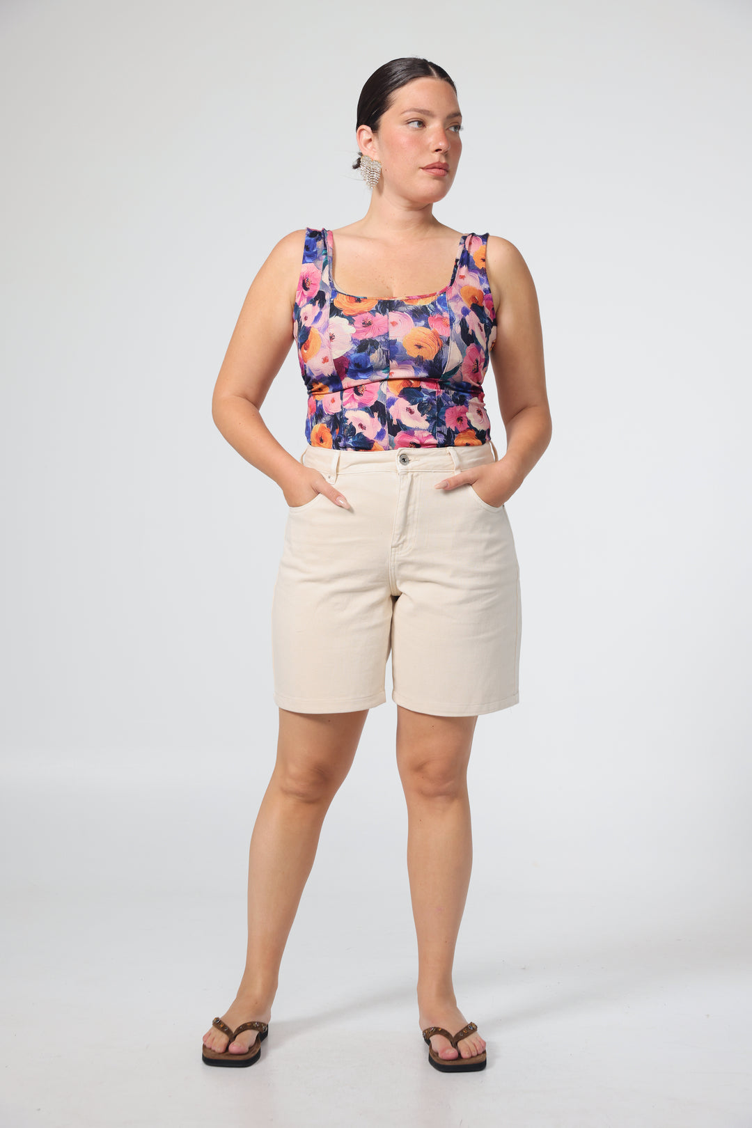 גופיית מחוך פרחונית מידה לארג Corset Floral Tank 