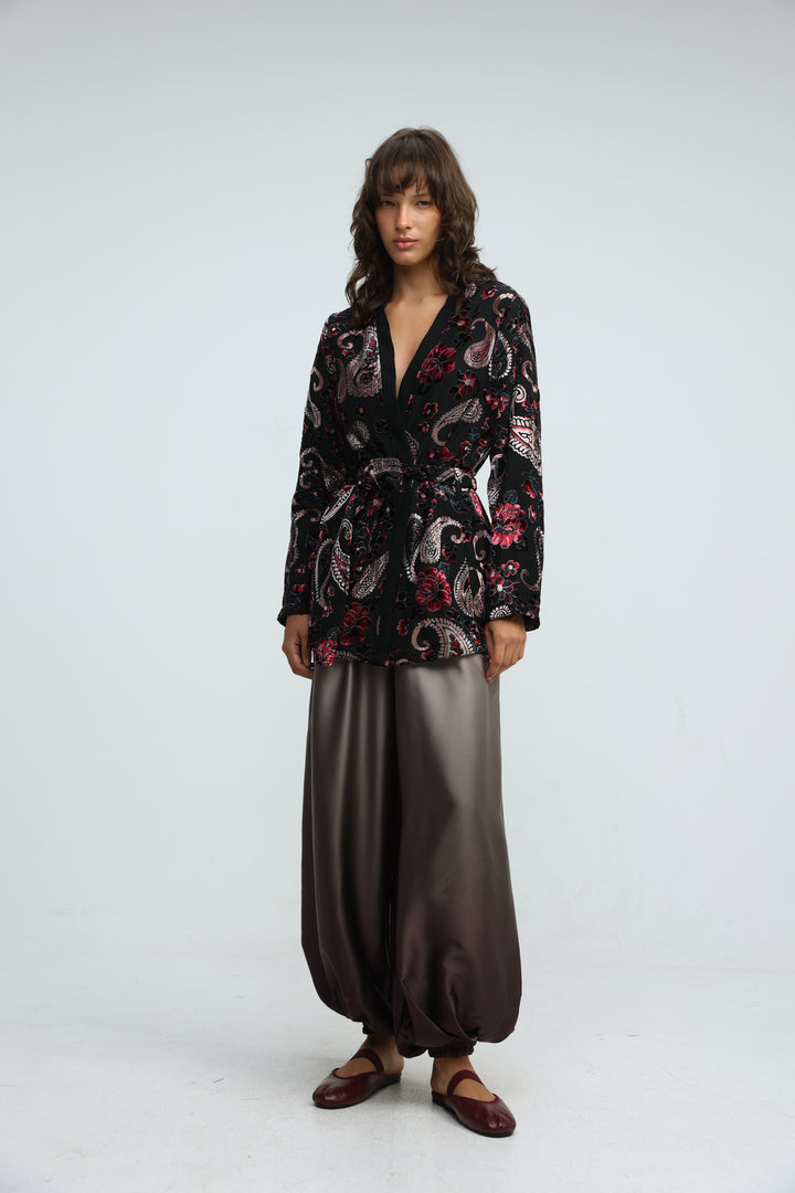 Incense Black Floral Kimono