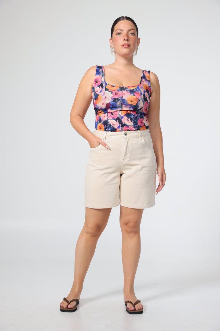גופייה פרחונית מידה גדולה Corset Floral Tank 