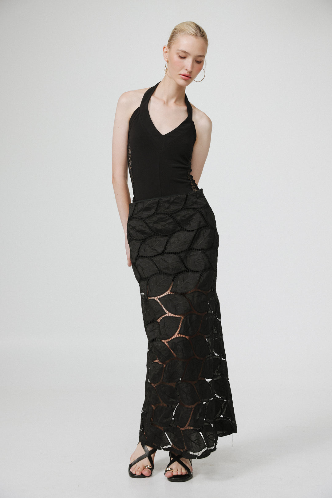 Leaves Black Maxi Skirt