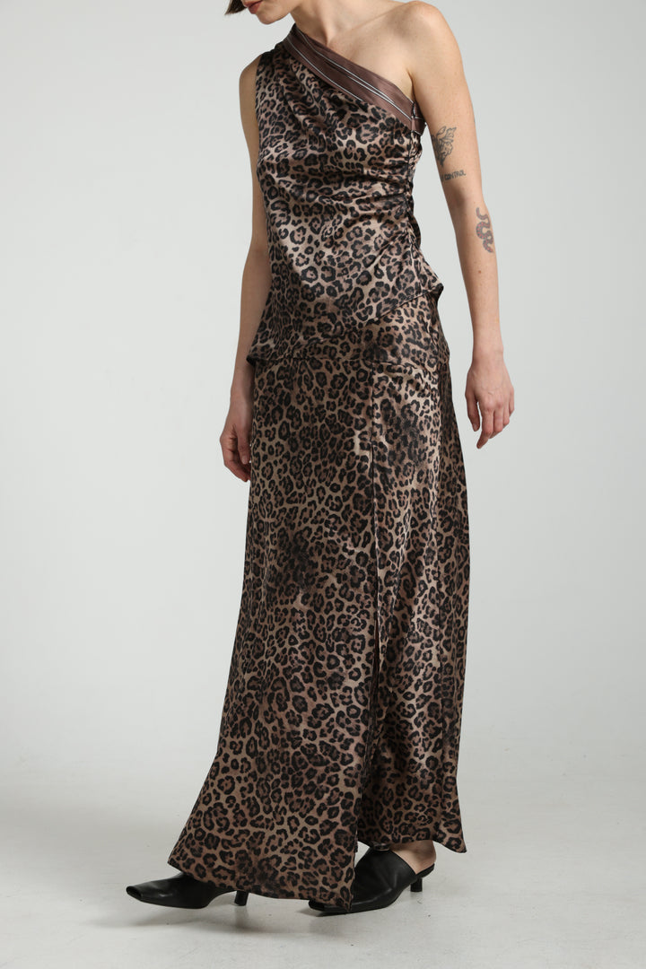 Leopard Satin Maxi Skirt