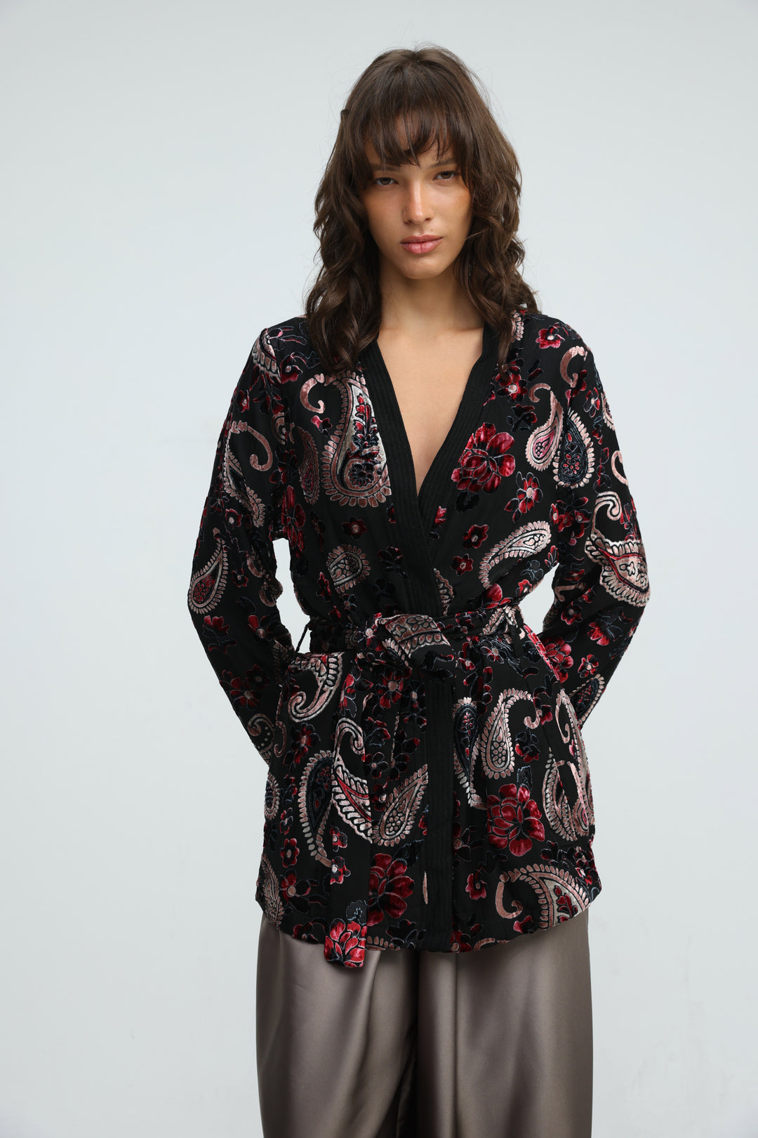 Incense Black Floral Kimono