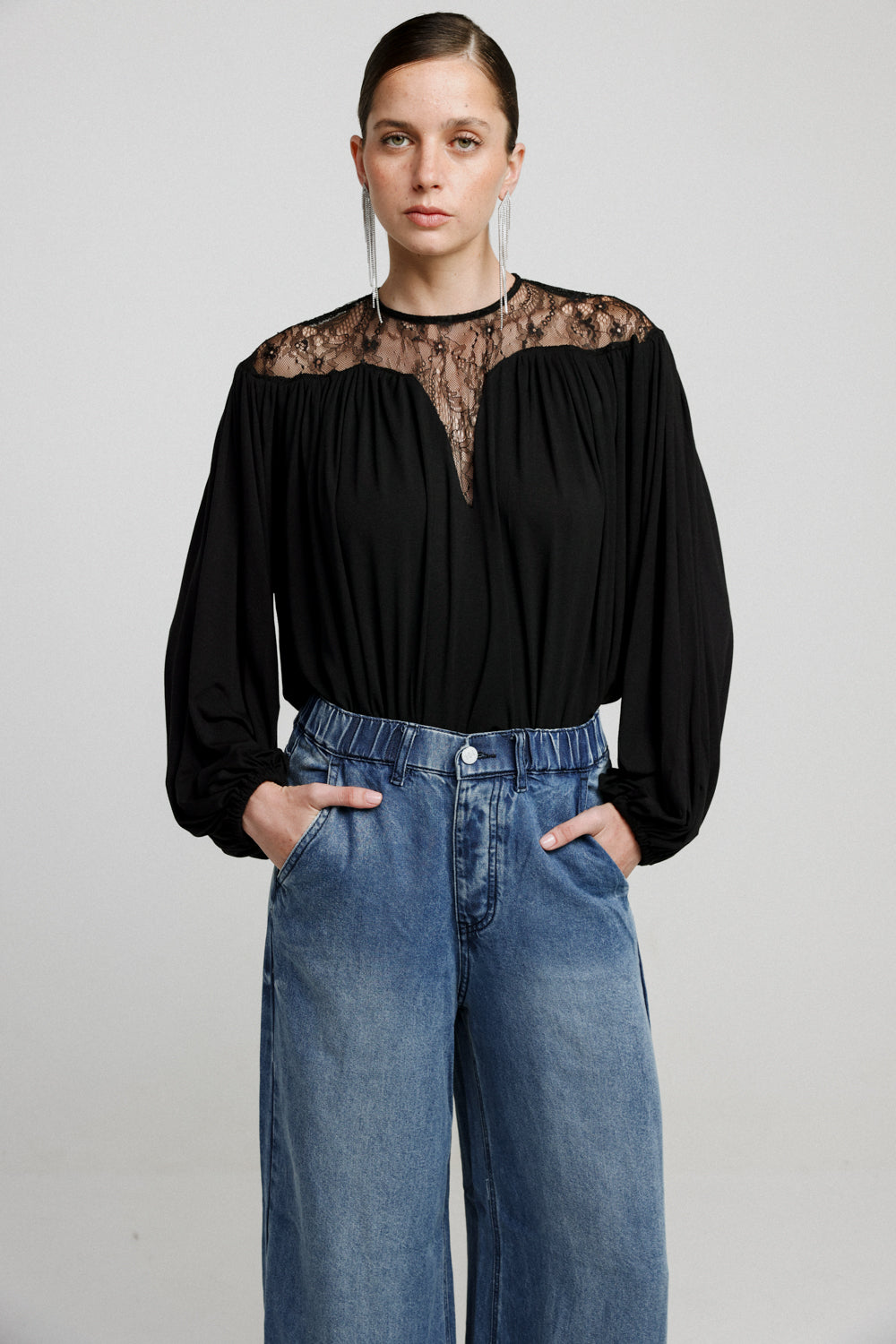 Heart V Black Lace Blouse