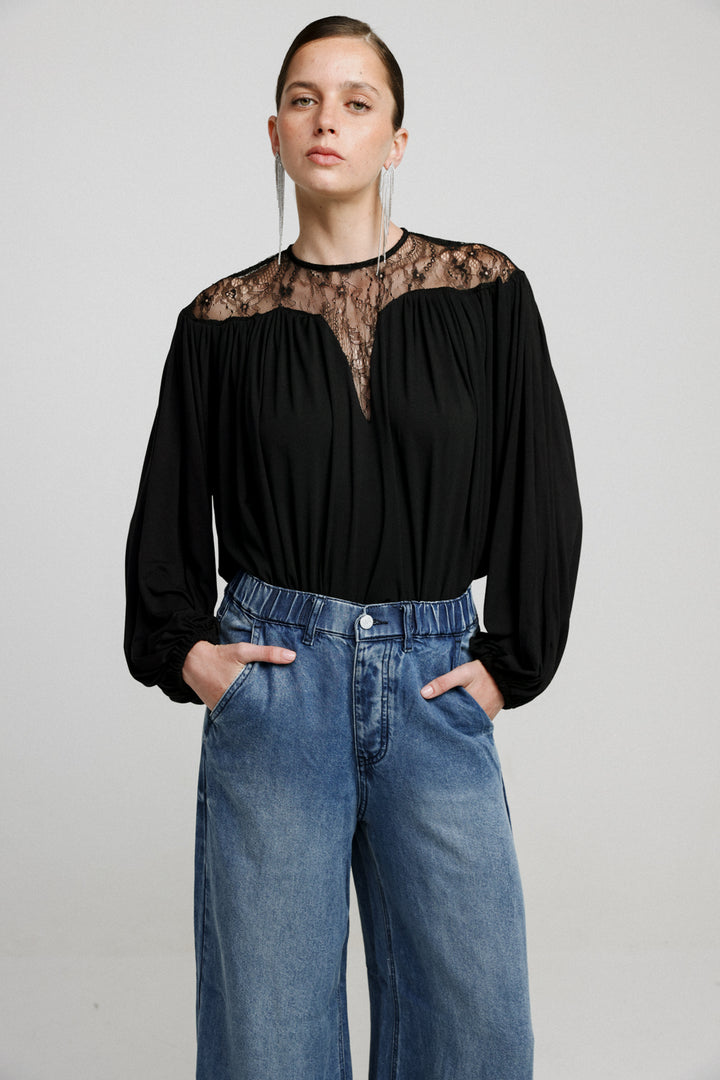 Heart V Black Lace Blouse